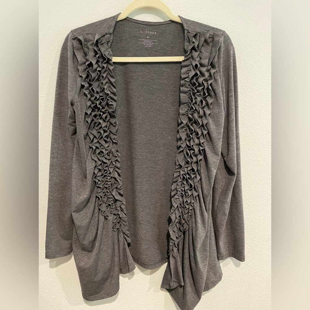 Van Heusen Gray Ruffled Cardigan.  Size M